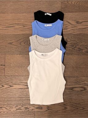 Zara Ribbed Tank Set in White, Gray, Blue, Black